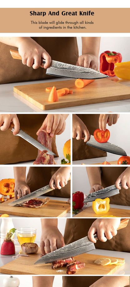 Conjunto de facas de cozinha para chef Damasco 67-LAY, faca japonesa Santoku Nakiri, faca utilitária, faca para desossar, faca de cozinha com cabo de madeira de oliveira HD