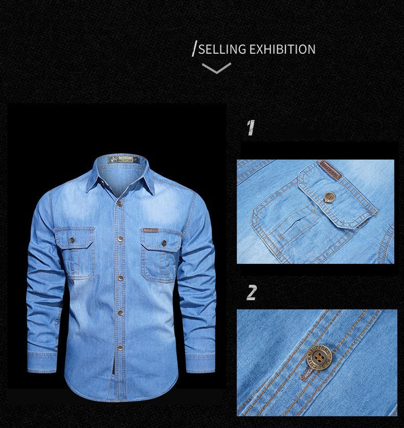 Men's Spring Denim Thin Shirt Soft Cotton Slim Fit Jeans Cowboy Streetwear Male Autumn Long Sleeve Shirts Plus Size 5XL