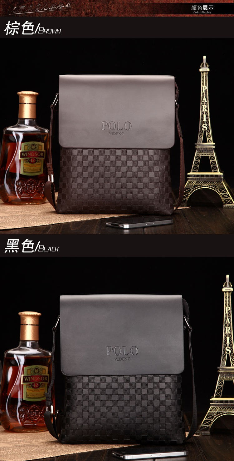 New Men's Single Shoulder Crossbody Bag with Trendy Checkerboard Pattern Embossed Casual Business Bag with Diamond Pattern