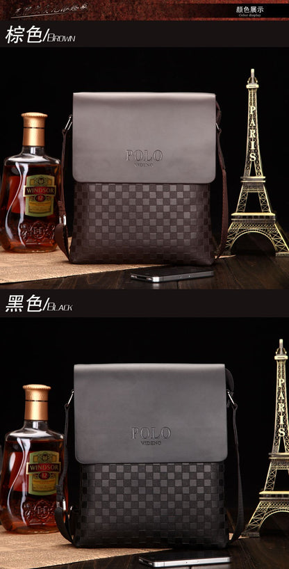 New Men's Single Shoulder Crossbody Bag with Trendy Checkerboard Pattern Embossed Casual Business Bag with Diamond Pattern