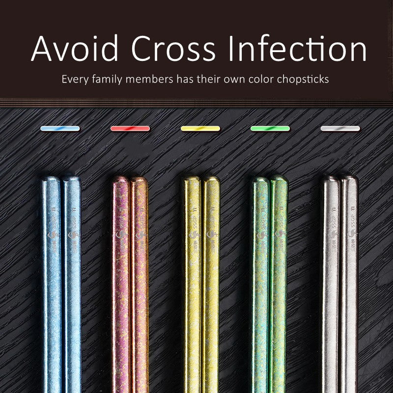 10 Pcs of Pure Titanium Chopsticks in 5 No Paint Different Colors Ultra Light 8g/pcs 23cm Chopstick Good for Family Health