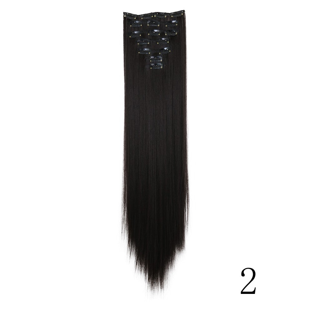 LANSA 7Clips Aplique de Cabelo Sintético Liso Comprido de Encaixe Extensões de Cabelo de Encaixe Cheveux Clipe Fibra Natural de Alta Temperatura Preto Marrom Peça de Cabelo