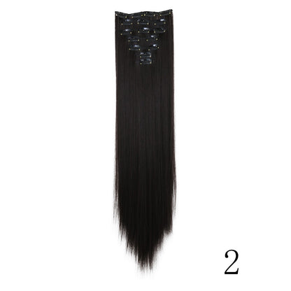 LANSA 7Clips Aplique de Cabelo Sintético Liso Comprido de Encaixe Extensões de Cabelo de Encaixe Cheveux Clipe Fibra Natural de Alta Temperatura Preto Marrom Peça de Cabelo