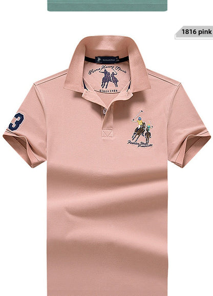 Summer Polo Shirt Men Cotton Casual Embroidery Polo T Shirt Solid Short Sleeve Lapel Button Shirt Business Fashion Designer Male