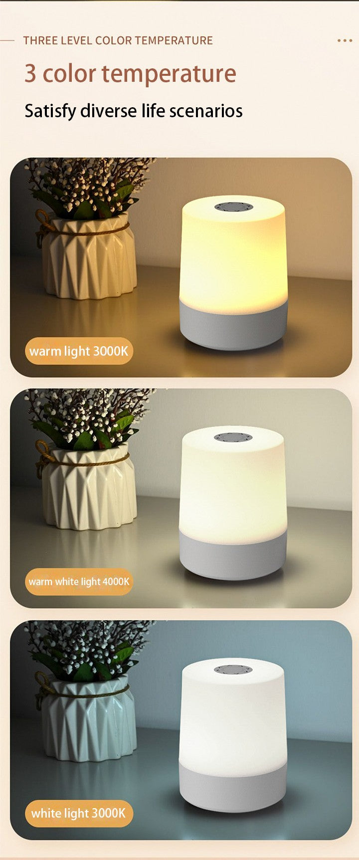 Touch Night Lamp USB LED Lamp Touch Control Switch Rechargeable Three Colors Lights Bedroom Portable Table Bedside Night Lamp