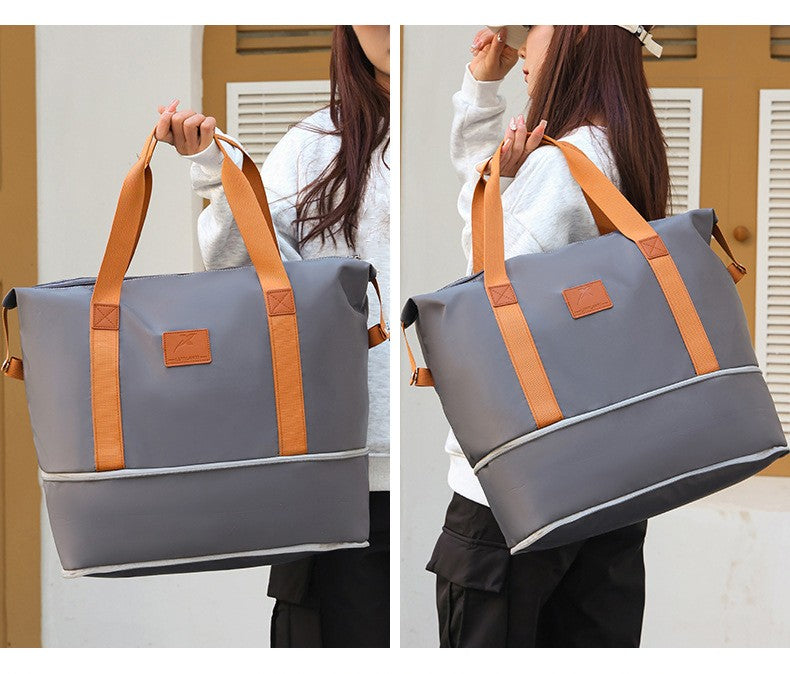 2Pc Multifunctional Travel Duffel Women Weekend Tote Bag Expandable Luggage Handbag Trip Carry On Pack Sports Gym Crossbody Bags