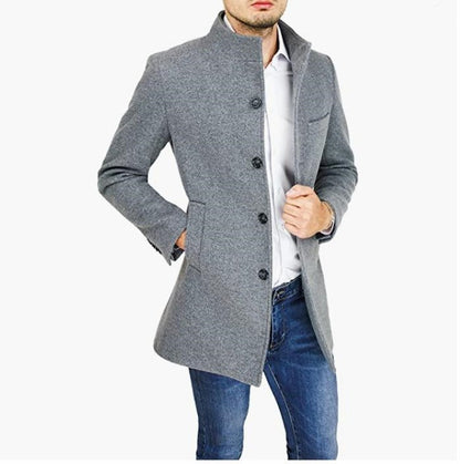 Elegant Jackets Man Single Breasted Man's Janket Solid Wool Blends Mid-length Trench Coat Long Men's Coat
