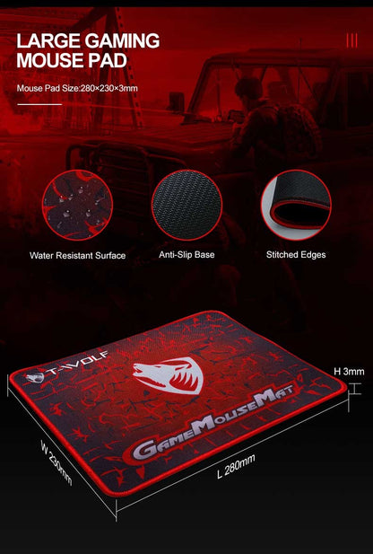 Teclado e Mouse Com Fio TF31 Conjunto Retroiluminado RGB Impermeável Luminoso Teclado de 104 Teclas Mouse com DPI Ajustável e Mouse Pad de Brinde