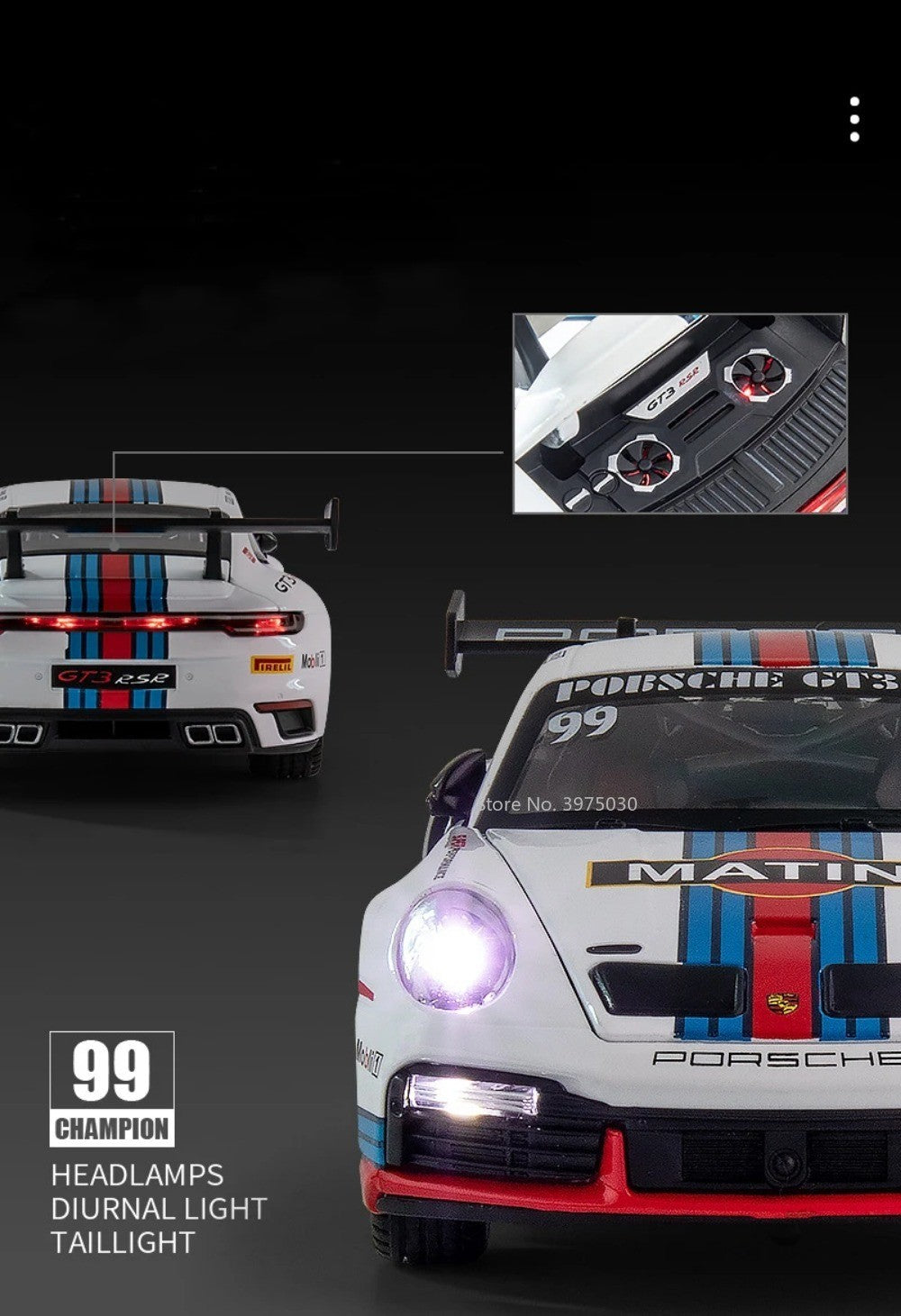 1:24 Alloy Porsche 911 GT3 RSR Sports Cars Diecast Miniature Models Toy with Sound Light Pull Back Vehicle Boys Collection Gifts