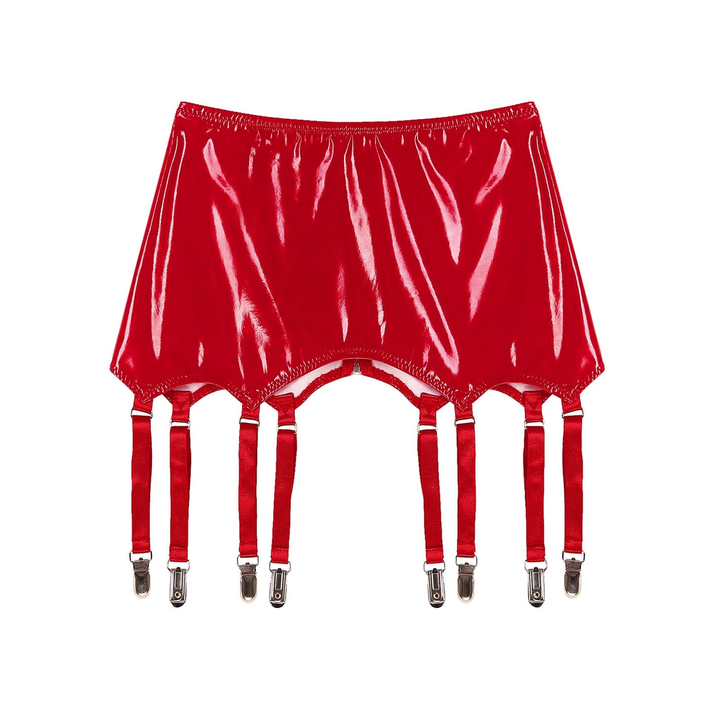 Womens Garters Latex Skirts Ladies Suspender Belt Wet Look Patent Leather Mini Skirts Garters with Metal Clips Clubwear Costume