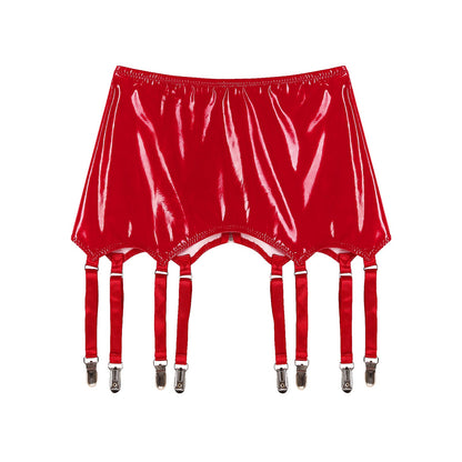 Womens Garters Latex Skirts Ladies Suspender Belt Wet Look Patent Leather Mini Skirts Garters with Metal Clips Clubwear Costume
