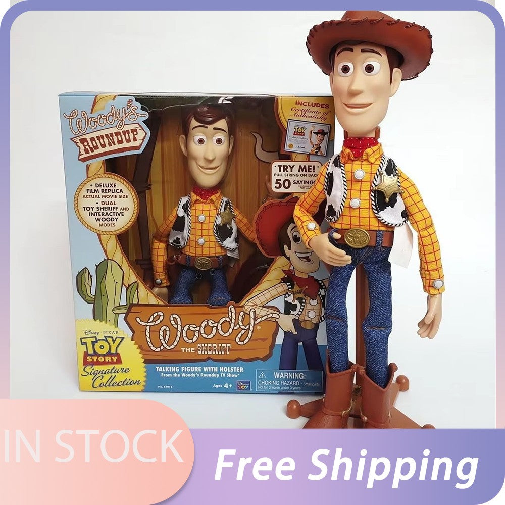 Em estoque Disney Pixar Toy Story Woody Bonecos de Ação Filme em Inglês Som Personagem Boneco de Pano Cowboy Presente de Aniversário Para Crianças