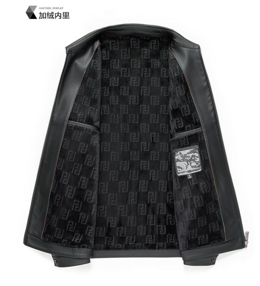 2025 Fall And Winter Models Men's Jacket Lapel Business Casual PU Leather Jacket Thin Thick Black Lake Blue