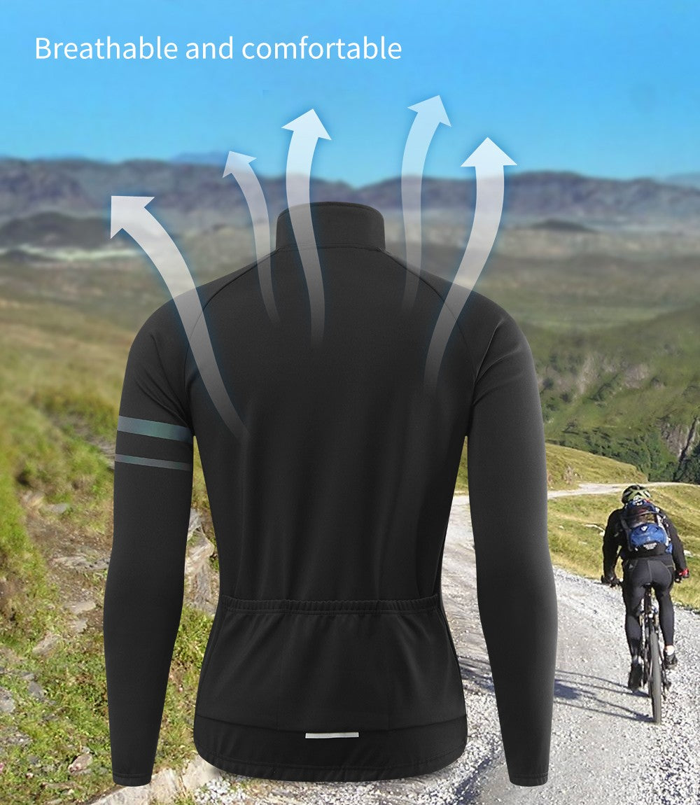 WOSAWE Men's Cycling Jersey Winter Thermal Long Sleeve Fleece MTB Cycling Jacket Bicycle Top Bike Clothing with 3 Rear Pockets