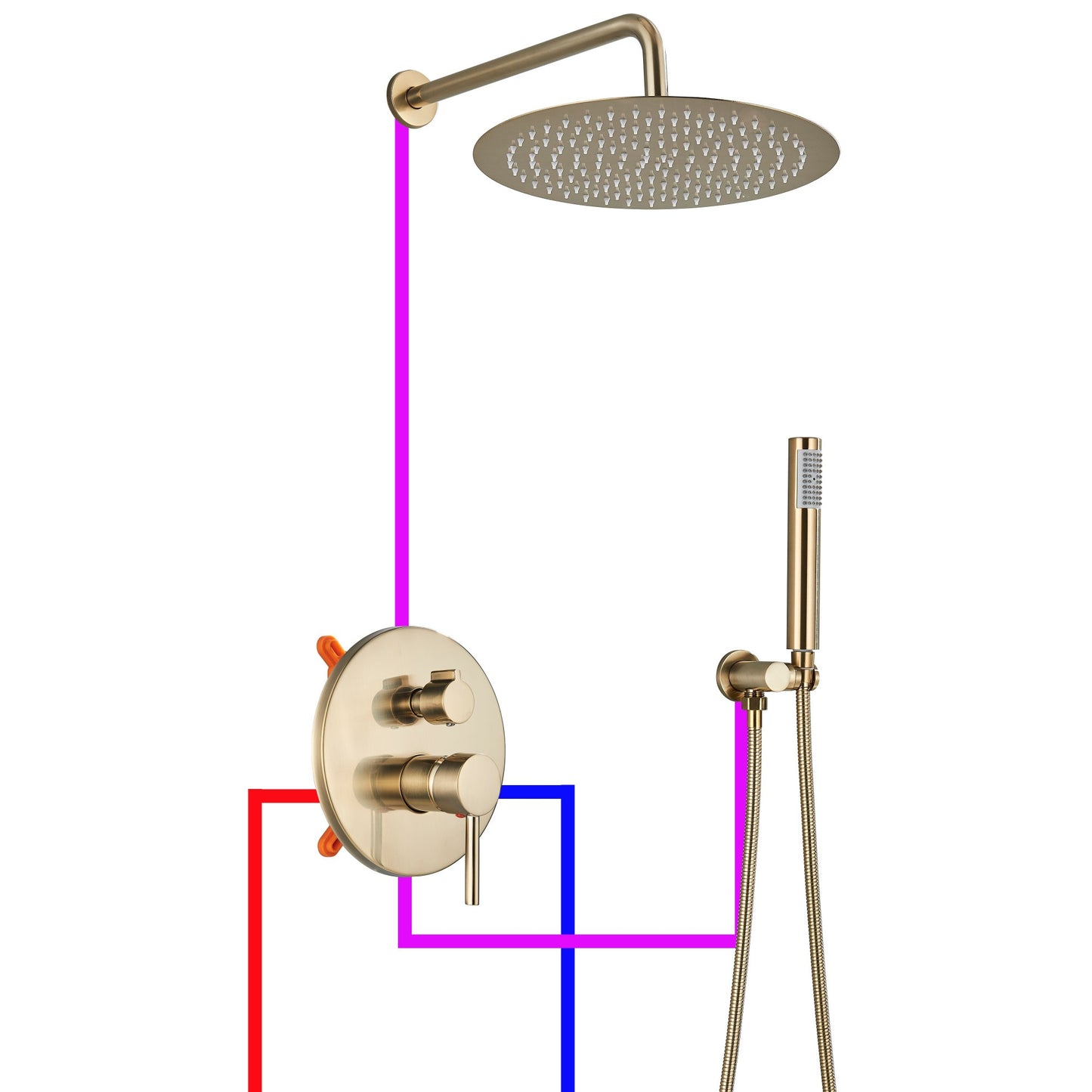 Brushed Gold Shower Faucet Embedded In 2 Ways Shower Mixers Wall Mounted Rainfall Bathroom Shower Tap Stainless Steel Head