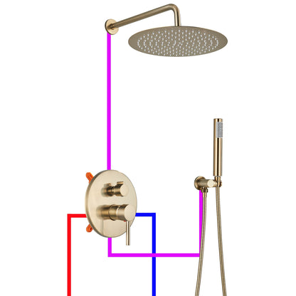 Brushed Gold Shower Faucet Embedded In 2 Ways Shower Mixers Wall Mounted Rainfall Bathroom Shower Tap Stainless Steel Head