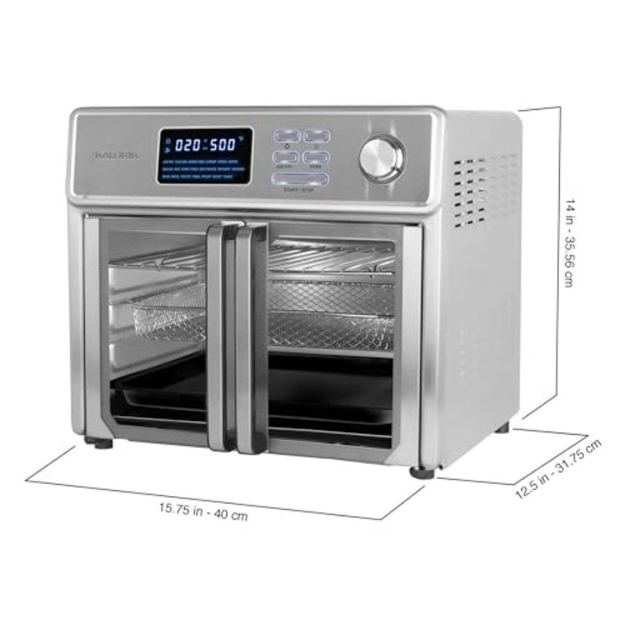 Forno Torradeira e Fritadeira Elétrica de Bancada 10 em 1 de 24 Litros com Portas Francesas de Vidro Grandes e 9 Acessórios para Cozinhar Eficientemente: I
