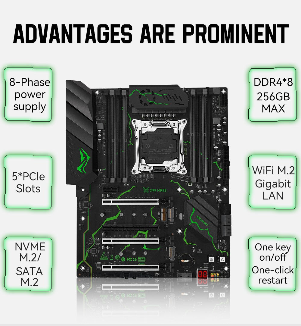MACHINIST X99 Motherboard LGA2011-3 kit Set Intel Xeon E5 2680 V4 CPU DDR4 2*8GB RAM NVME M.2 Four channels MR9s supports TPM2.0
