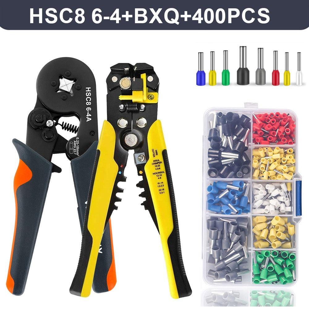 Alicate Desencapador e Crimpador Autorregulável, Kit de Ferramentas de Crimpagem de Terminais Autorregulável Hexagonal Tipo Catraca com Terminais de Fio