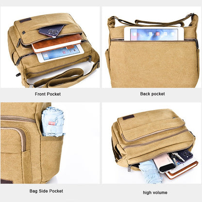 Men's Canvas Messenger Bag Single Shoulder High Quality Crossbody Bag Messenger Bag Commuter Travel Daily Use With Compartment