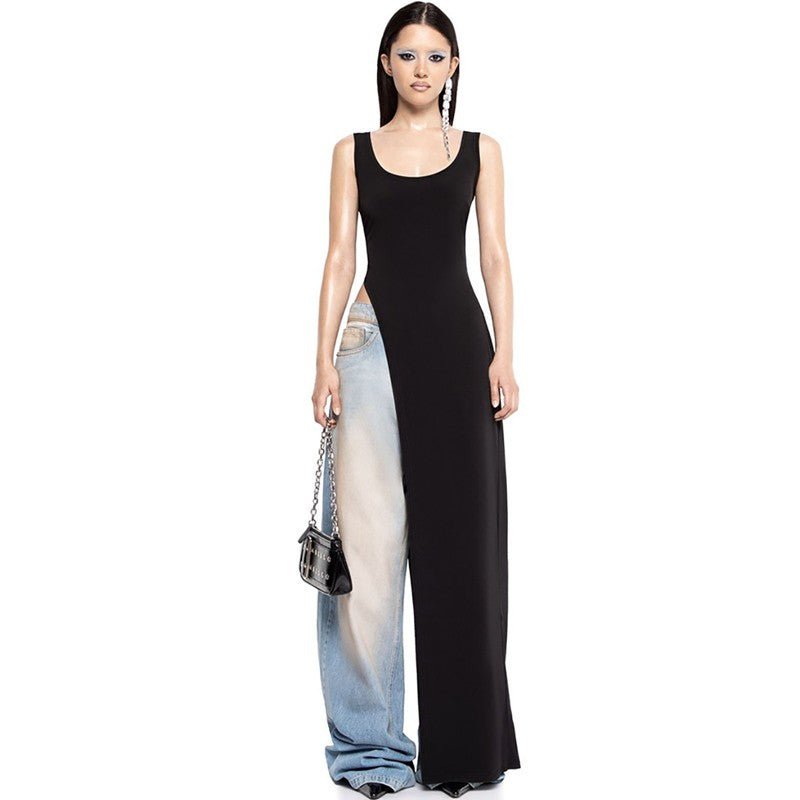 2025 Sexy Sleeveless Side High Split Dress Solid Backless Women Midi Dresses Sum