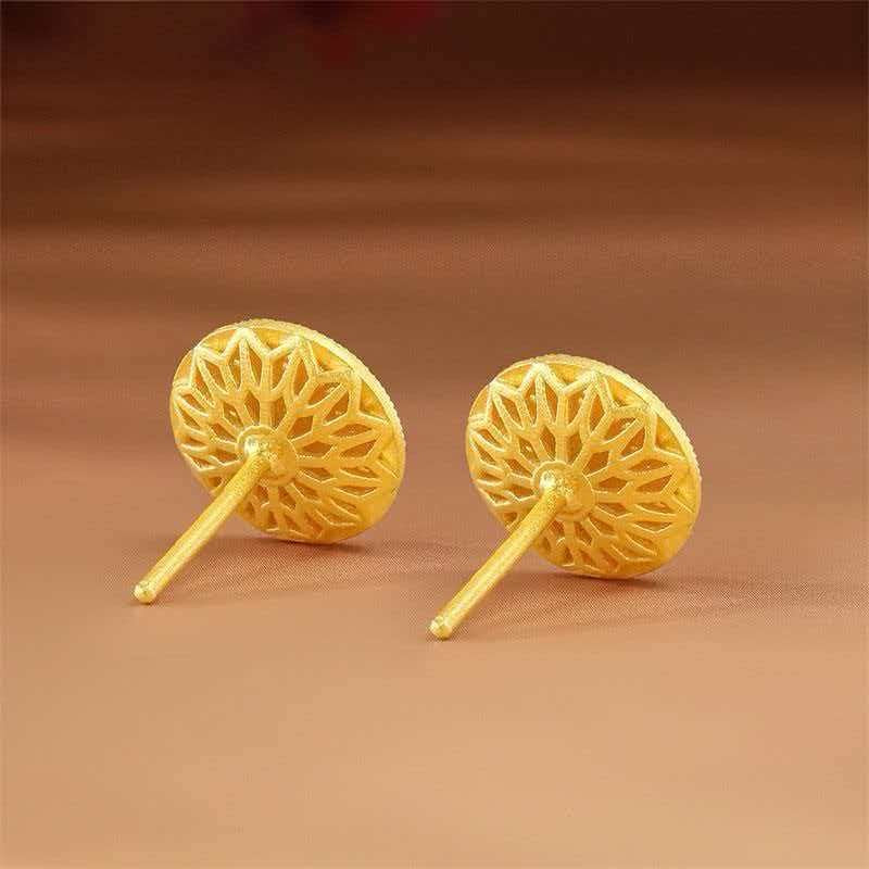 Elegant Enamel Craft Enamel Eight Treasures Compass Stud Earrings For Women 24K Gold AU999, Delicate glaze with ancient charm