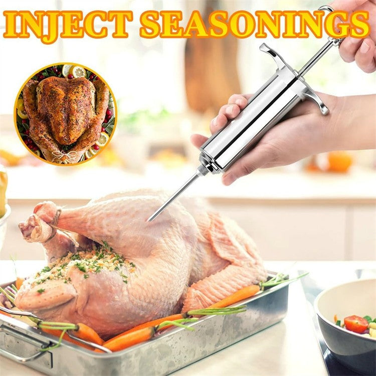 Kit Injetor de Carne Seringa Aço Inoxidável Kit Injetor de Marinada para Churrasco Cozinha Seringa Injetora de Peru com 3 Agulhas de Marinada Y213