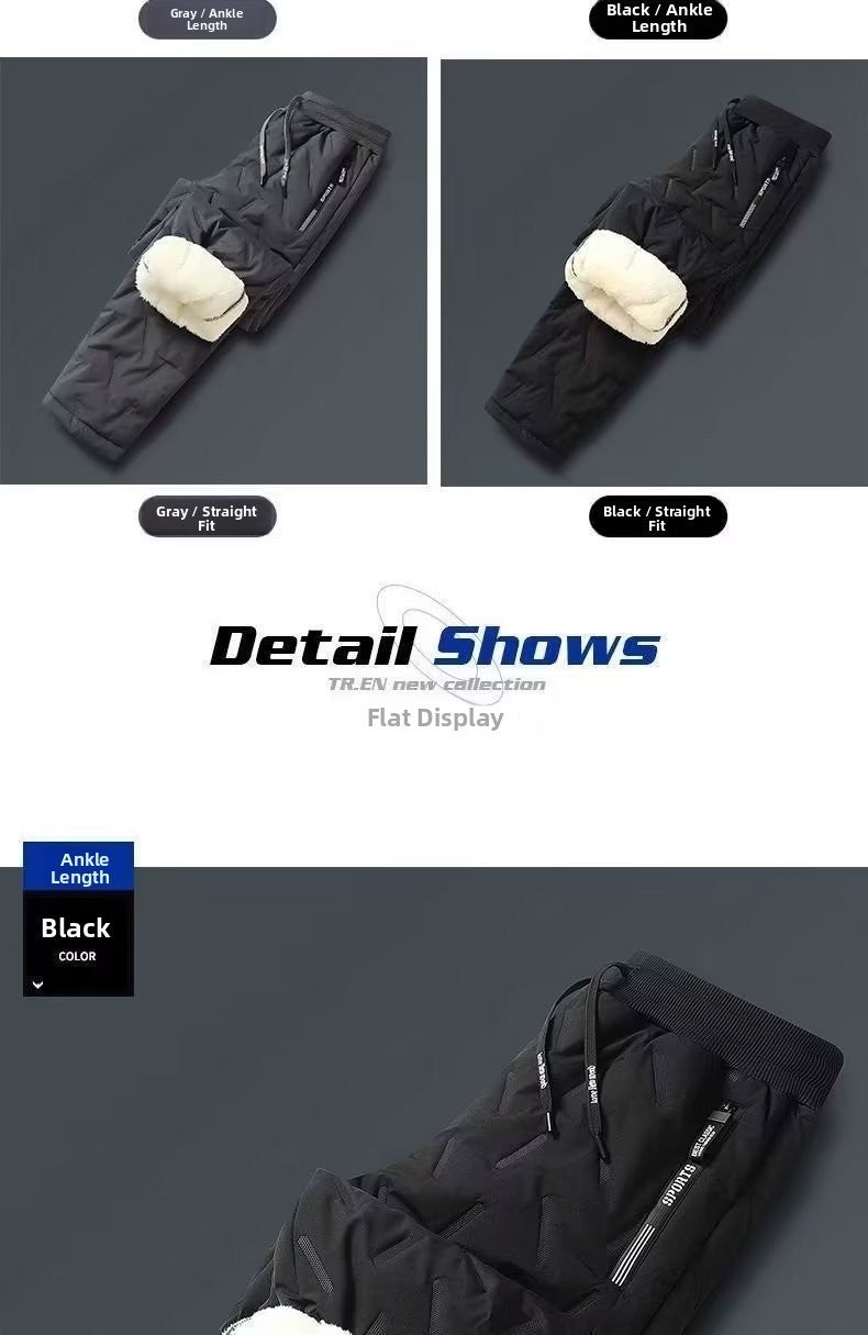 Calça Masculina de Algodão Acolchoada Inverno Outdoor à Prova de Vento Quente Casual Calça Jovem Moda Calça Longa Terreno Nevado