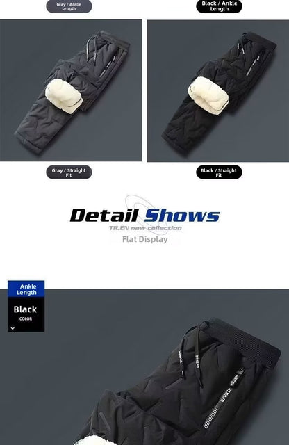 Calça Masculina de Algodão Acolchoada Inverno Outdoor à Prova de Vento Quente Casual Calça Jovem Moda Calça Longa Terreno Nevado