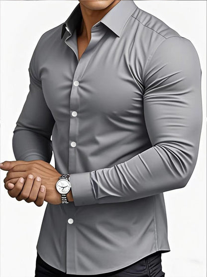 Men Solid Color Long Sleeve Casual Business Shirt For Spring And Autumn
