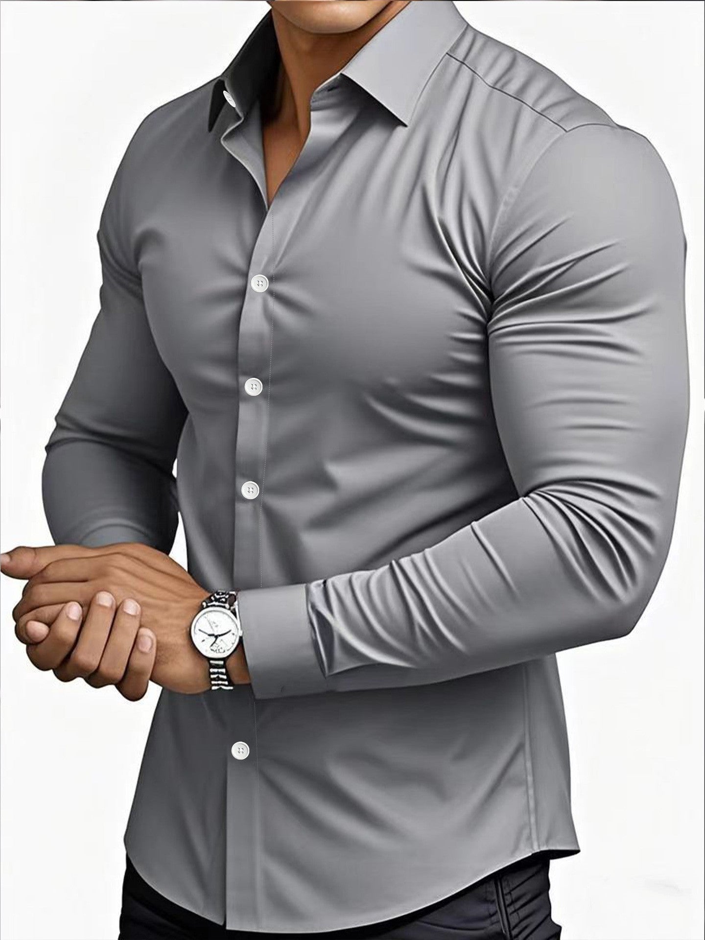 Men Solid Color Long Sleeve Casual Business Shirt For Spring And Autumn