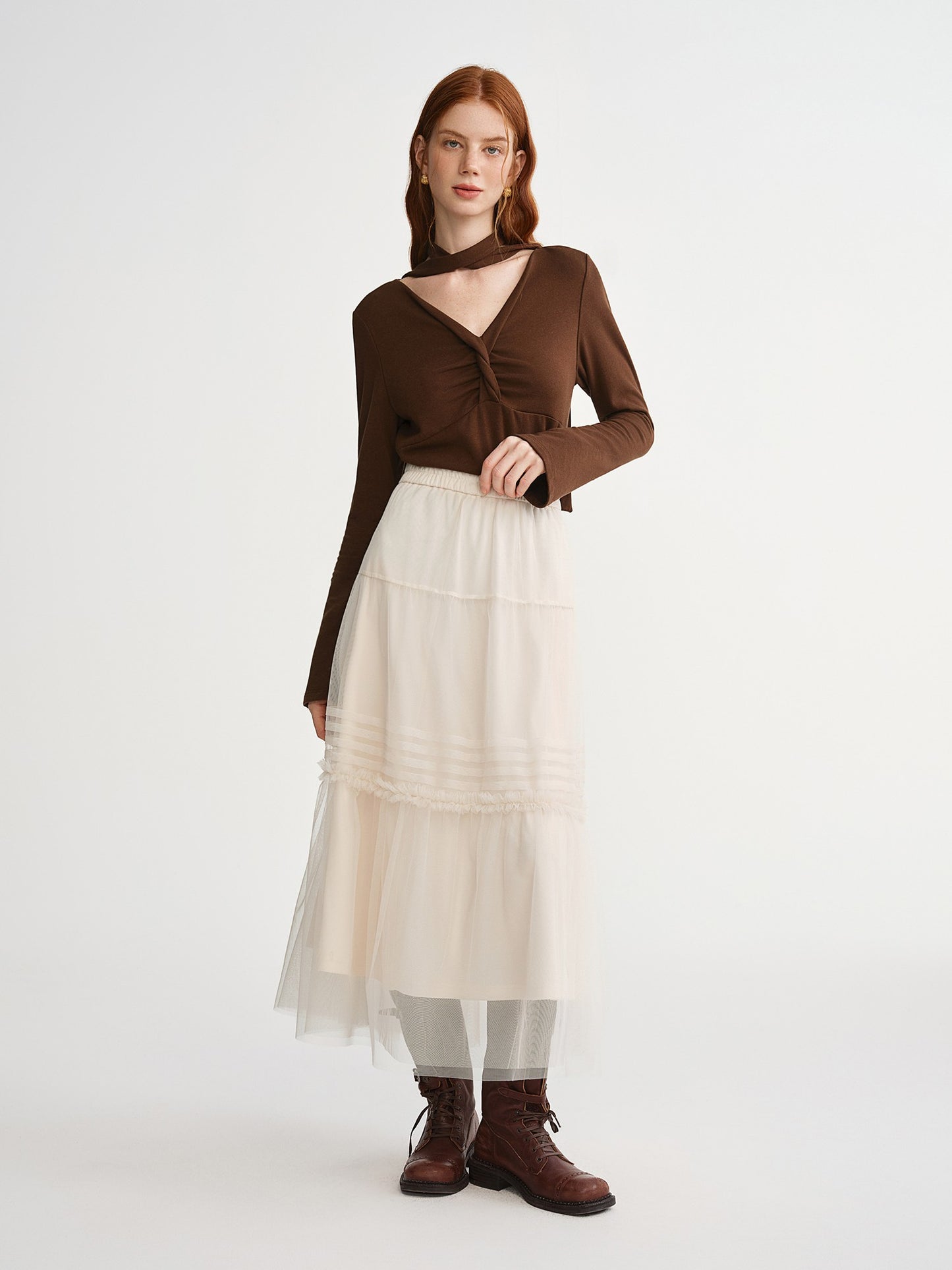 DUSHU Three-color Ruffled Mesh Skirt Women Pleated Mesh Straight Skirt Fairy Retro Gothic Cool Girls Elastic Waist Loose Fit