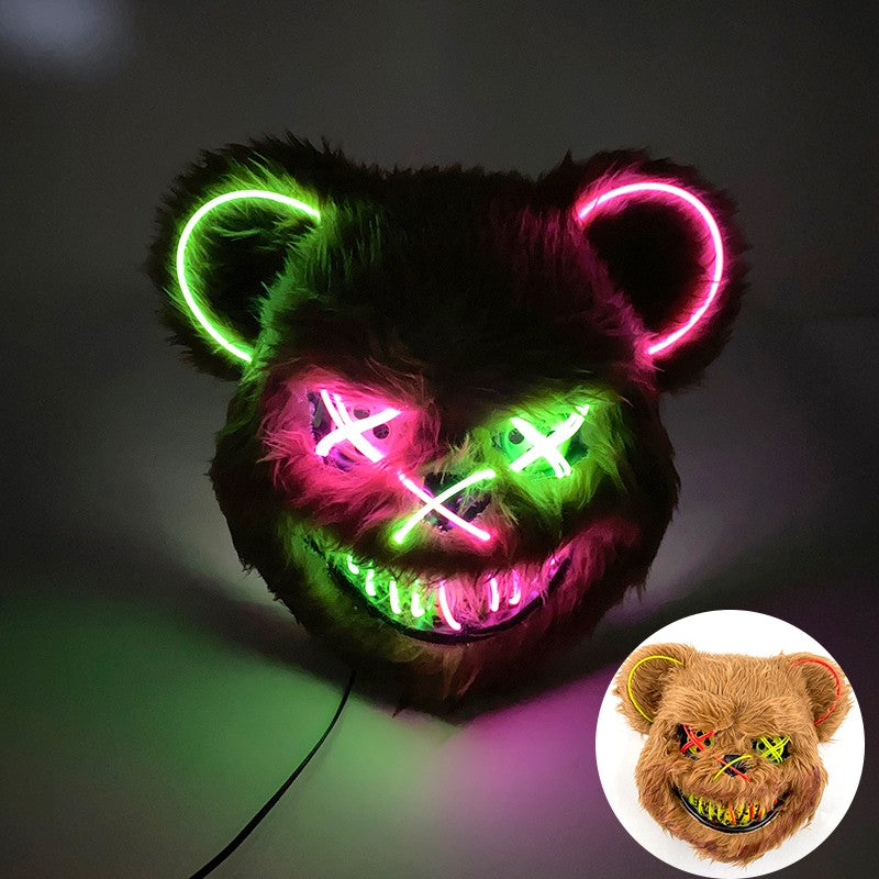 LED Bloody Rabbit Mask Glowing Killer Black Bear Mask Halloween Dance Party Cosplay Costume Props Assassinated Plush Rabbit Mask