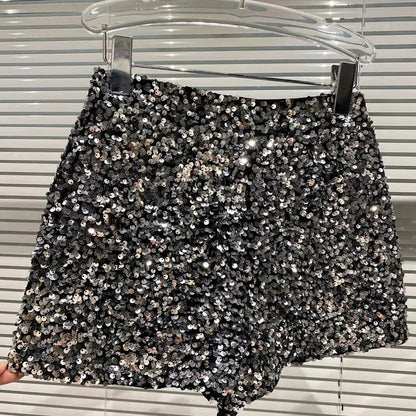New Autumn Black Velvet Shorts Women Sequined Shiny Versatile Short Pants Clubwear Shorts Hot Pants High Street