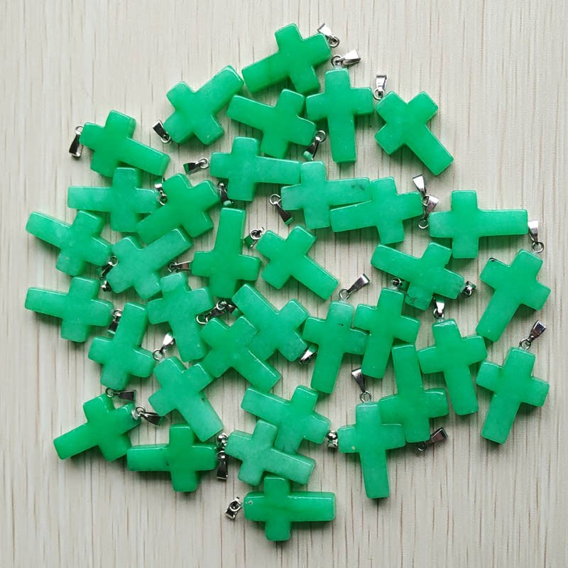 Wholesale 50pcs/lot Fashion Hot Sell Natural Stone Mixed Color Assort Cross Pendants Charms Fit Necklaces Jewelry Making