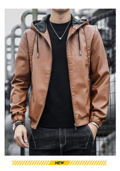 Fashion Men's New Hoodie Leather Jackets Autumn Casual Clothing Jacket Biker Motorcycle Slim Leisure Coats Windproof Warm 4Xl