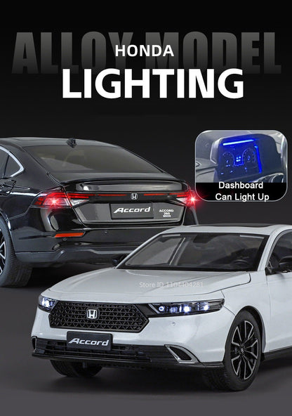 1:18 HONDA Accord Liga Miniatura Modelo Diecast Brinquedo Porta Aberta Som Luz Puxar para Trás Direção Roda Dianteira Presente de Aniversário Clássico