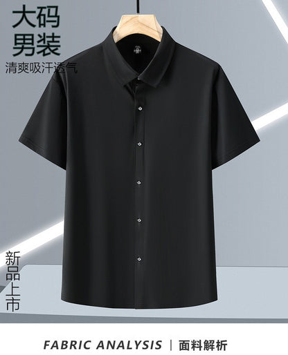 Ice Silk Summer Men's Dress Shirt Turn Down Collar Business Elastic Classic Top Male Plus Size Stretch 6XL 8XL 7XL 9XL 10XL 11XL