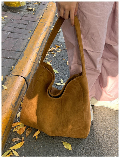 Autumn and winter new matte suede tote bag large capacity commuter casual shoulder bag fashionable versatile women's bag