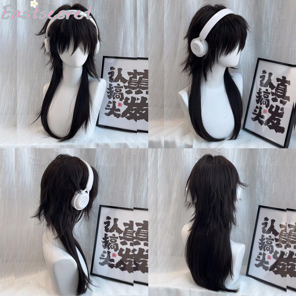Peruca Sintética Vermelha Longa Reta EAST Mullet Cauda de Lobo em Camadas Fofa Feminina e Masculina para Festa Diária Lolita Cosplay