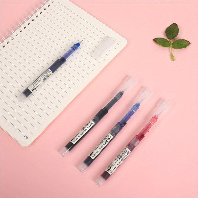 24 Pcs Straight Liquid Ball Pen Quick Drying Test Signature Gel Pen 0.5mm Black Blue Ink School Office Ball Pen