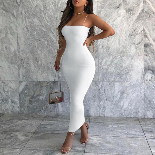 Summer Black Sexy Dress Women Streetwear Sleeveless Backless Solid Spaghetti Str