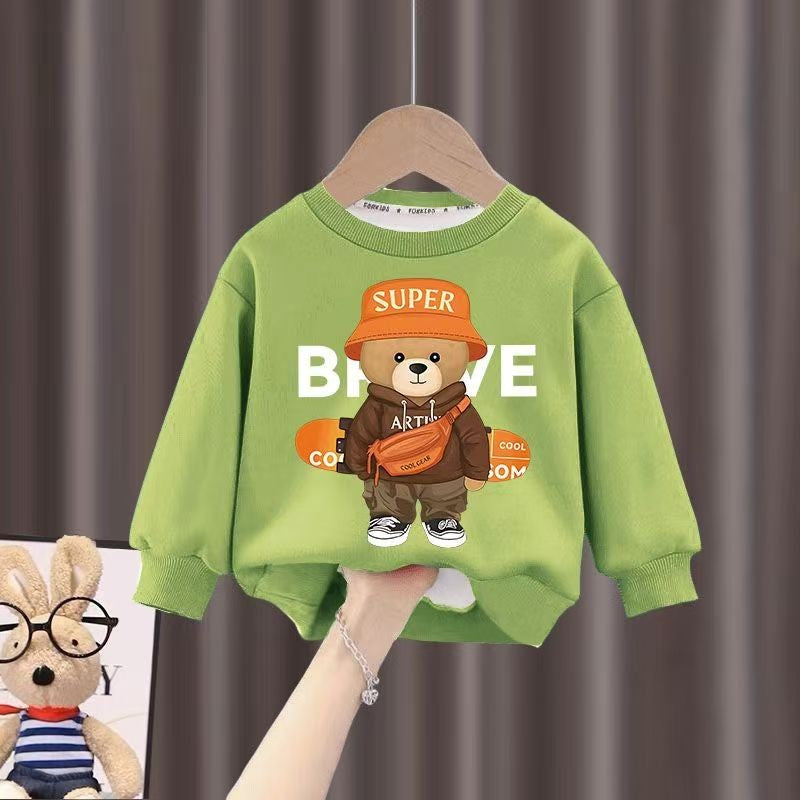 Roupas infantis meninos e meninas outono manga comprida top e calças 2 peças conjuntos menino e menina estampado urso agasalho esporte roupa