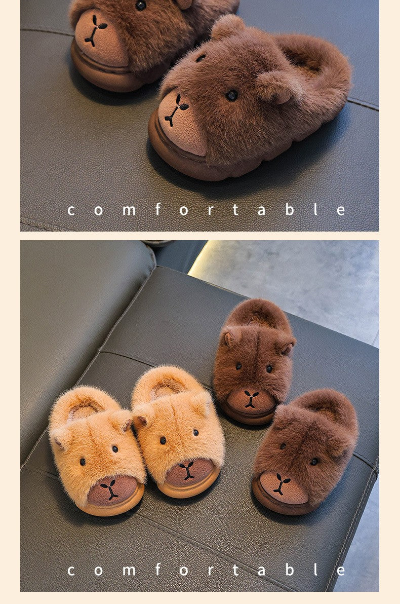 Capybara Winter Children's Platform Slippers 2025 Fashion Warm Plush Home Shoes Boys Girls Non Slip Cotton Shoes Parent-child