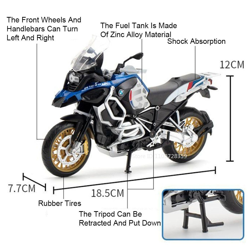 1:12 Suzuki GSX1000R R1250GS Liga Diecast Brinquedos Modelos de Motocicletas Carro com Luz Absorção de Choque Miniatura Moto Meninos Presentes