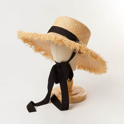 Chapéu de Palha de Ráfia Feminino, Chapéus de Sol de Verão, Fita da Moda para Meninas, 52cm, Infantil, Aba Larga, Proteção UV, Chapéus de Praia para Mulheres