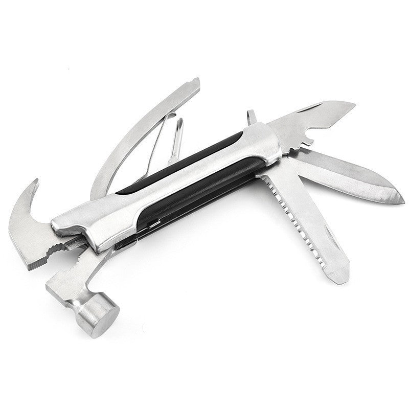 Ferramenta de Sobrevivência Multifuncional 15 em 1 - Martelo, Faca Dobrável de Aço Inoxidável, Alicate, Equipamento para Acampamento e Caminhada para Aventuras ao Ar Livre