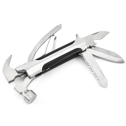 Ferramenta de Sobrevivência Multifuncional 15 em 1 - Martelo, Faca Dobrável de Aço Inoxidável, Alicate, Equipamento para Acampamento e Caminhada para Aventuras ao Ar Livre