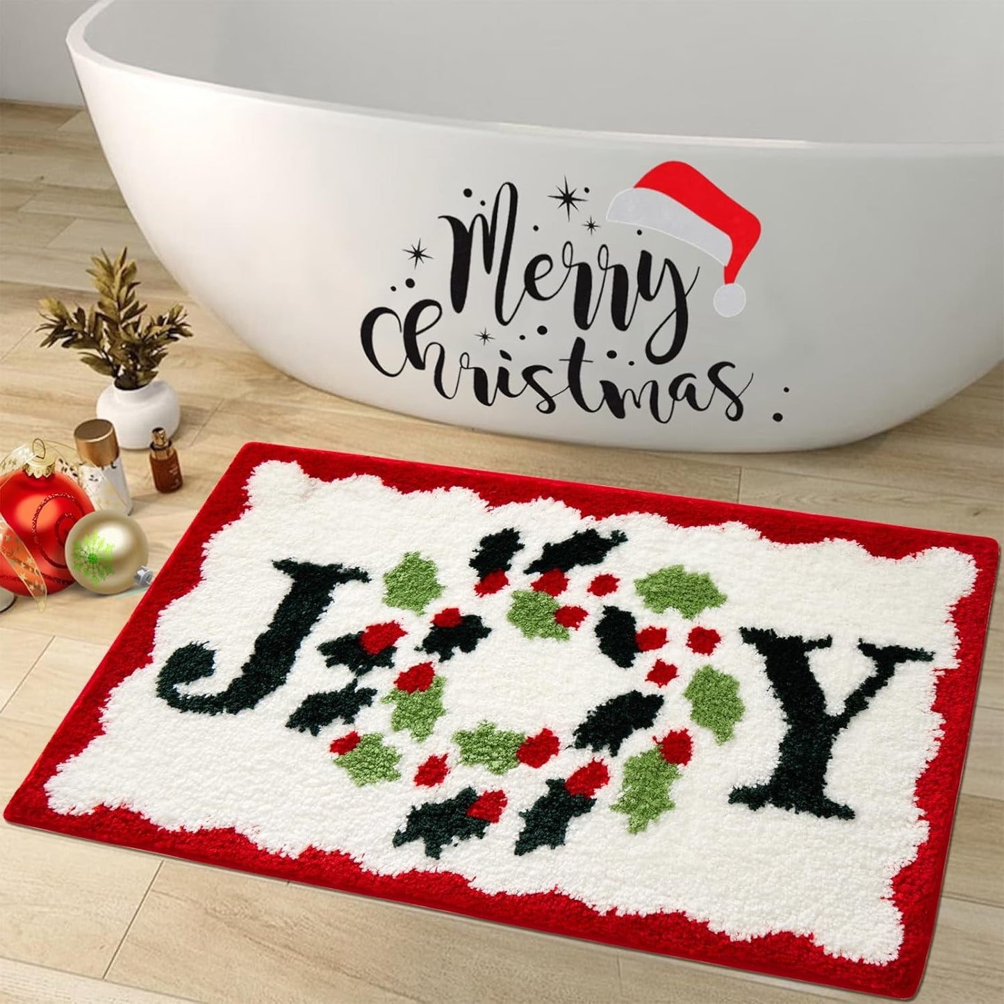 VIKAMA Christmas Cartoon Faux Cashmere Carpet Soft Bathroom Mat Bedroom Bedside Rug Entrance Door Mat Festive Home Decoration