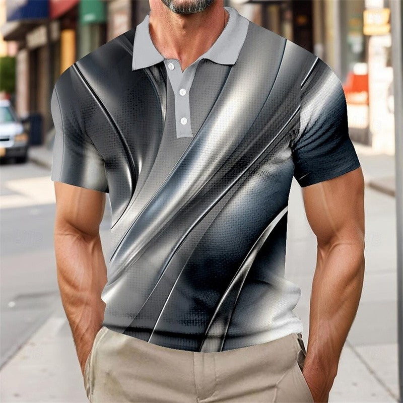 Polo shirt fashion men gradient line summer short sleeved casual daily collar top striped men's clothing top